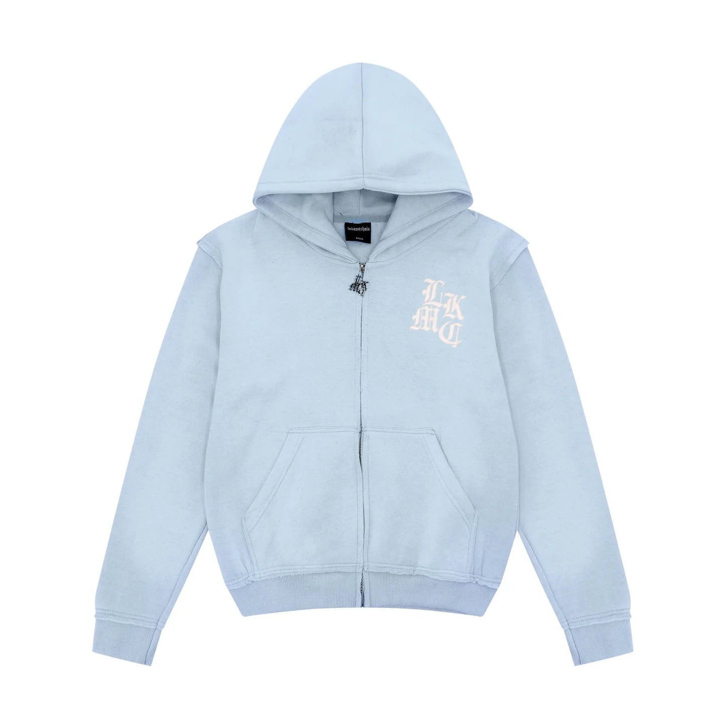 LUKAMACHAIN  Distressed Zip Hoodie Baby Blue