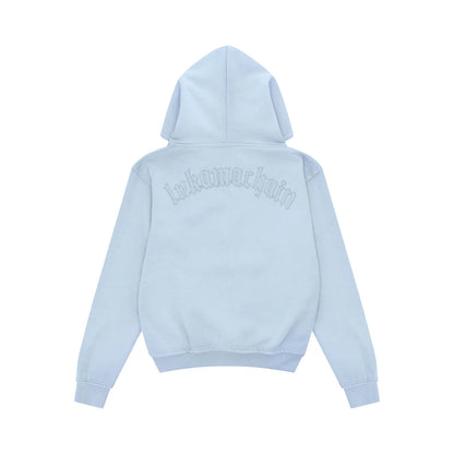 LUKAMACHAIN  Distressed Zip Hoodie Baby Blue