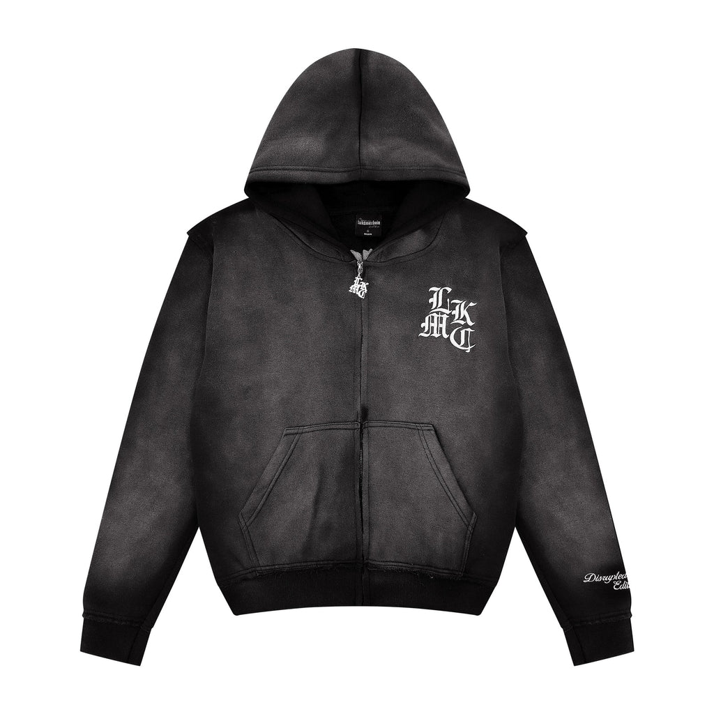 LUKAMACHAIN ​​Distressed Zip Hoodie Dark Grey 
