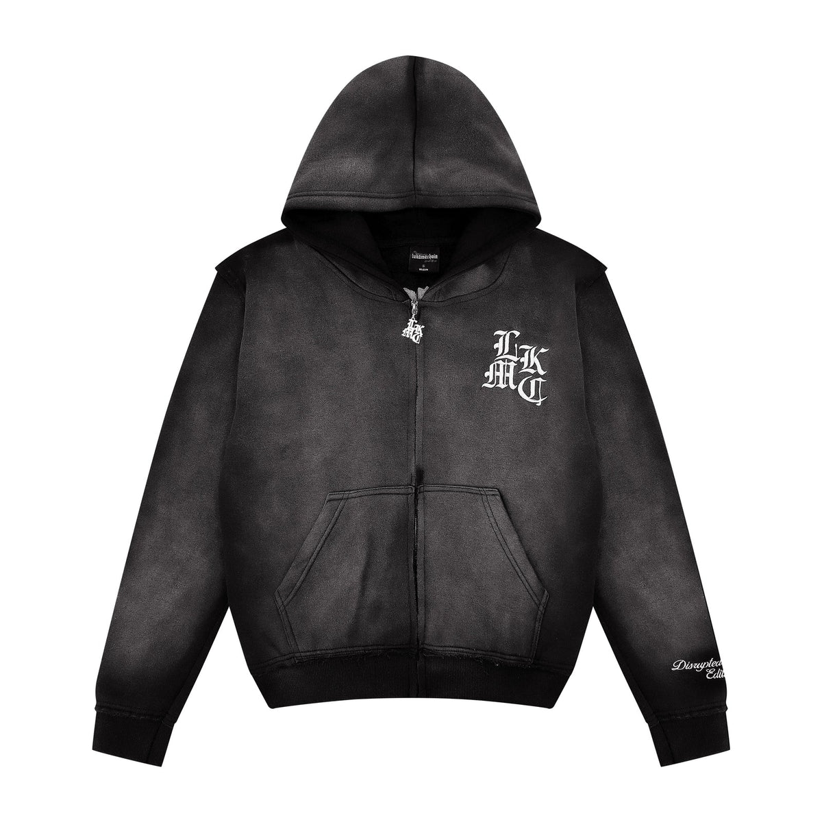 LUKAMACHAIN Distressed Zip Hoodie Dark Grey