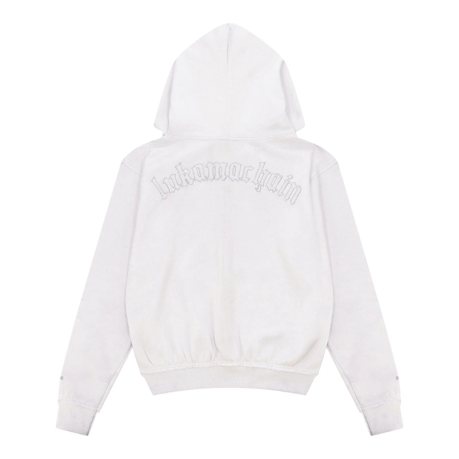 LUKAMACHAIN  Distressed Zip Hoodie White