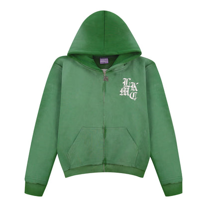 LUKAMACHAIN  Distressed Zip Hoodie Green (limited edition)