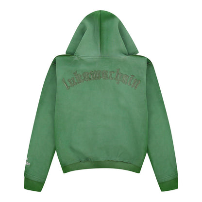 LUKAMACHAIN  Distressed Zip Hoodie Green (limited edition)