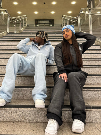 LUKAMACHAIN  Distressed Zip Hoodie Baby Blue