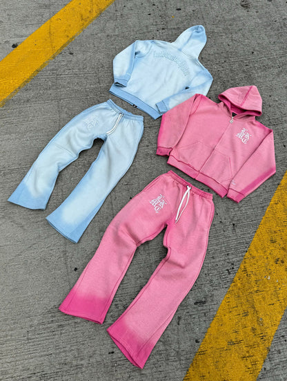 LUKAMACHAIN  Distressed Zip Hoodie Baby Blue