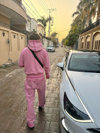 LUKAMACHAIN Distressed Zip Hoodie Pink