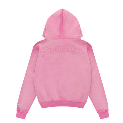 LUKAMACHAIN Distressed Zip Hoodie Pink
