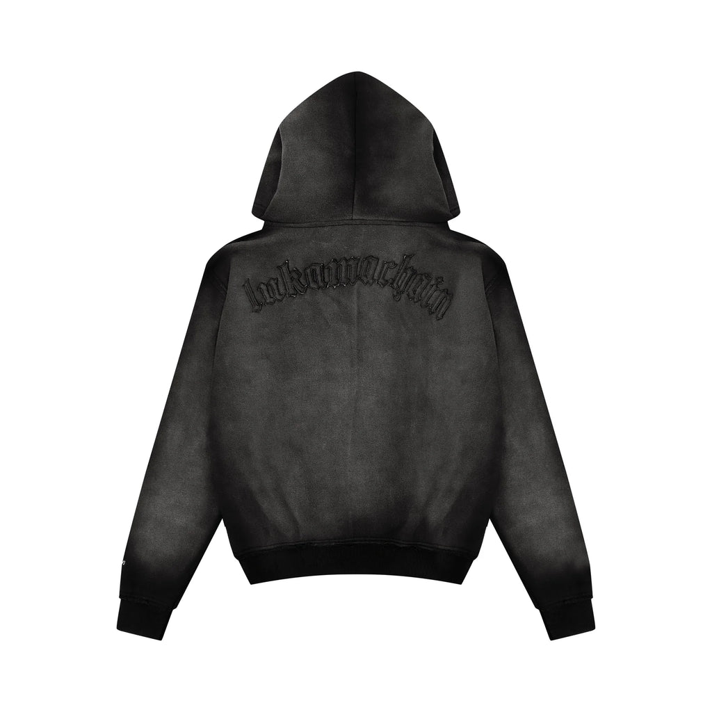 LUKAMACHAIN ​​Distressed Zip Hoodie Dark Grey 